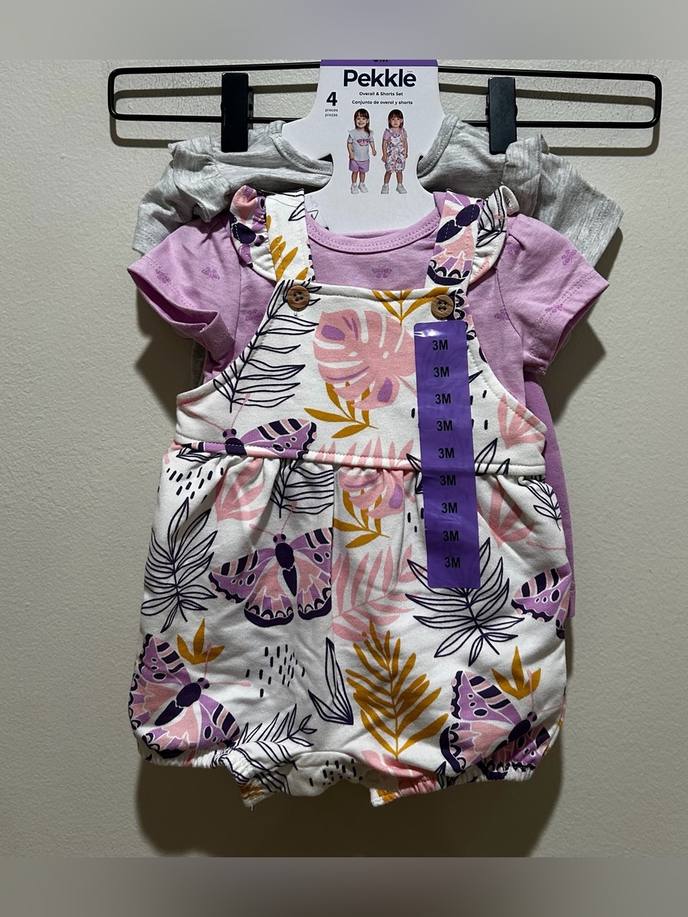 NWT Pekkle 4 Piece Bundle Set - Overalls Shorts, Shorts and 2 Shirts - Girl’s 3M